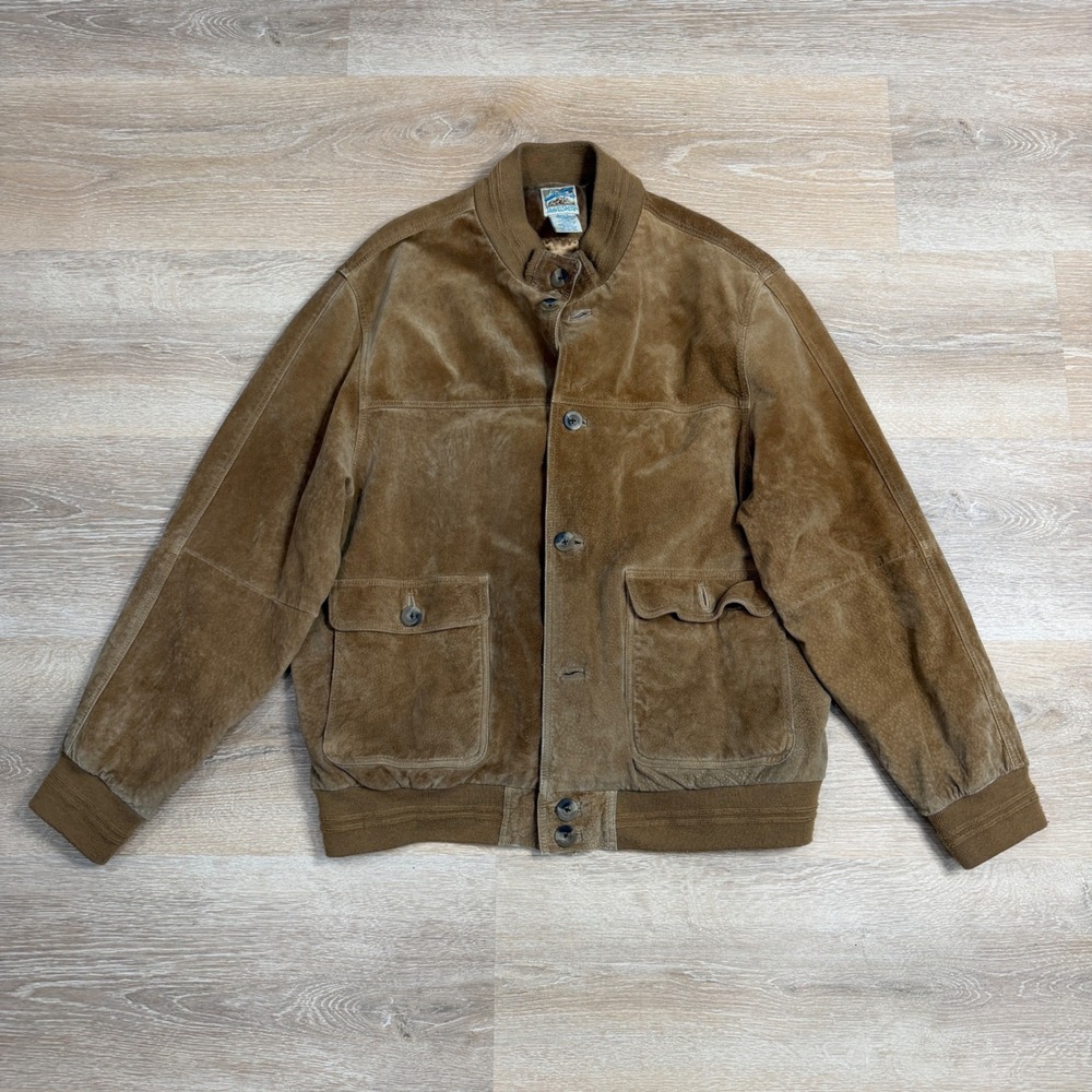 TravelSmith Mens XL Brown Suede Leather Flight Bomber Jacket Vintage